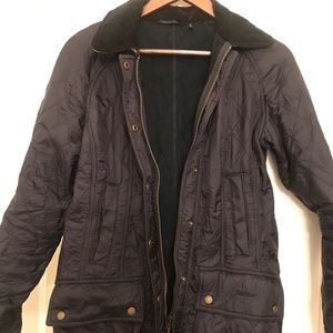 Navy Barbour Quilted Jacket with Corduroy Collar